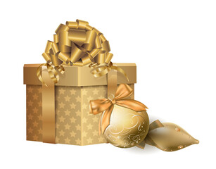 golden gift box with ribbon