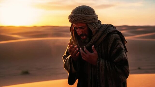 A symbolic depiction of human struggle against extreme thirst under the burning desert sun. Generative AI