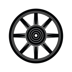 Obraz premium Black and white illustration of a spoked wheel isolated on