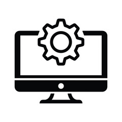 Computer monitor with a gear icon on screen, representing settings or configuration