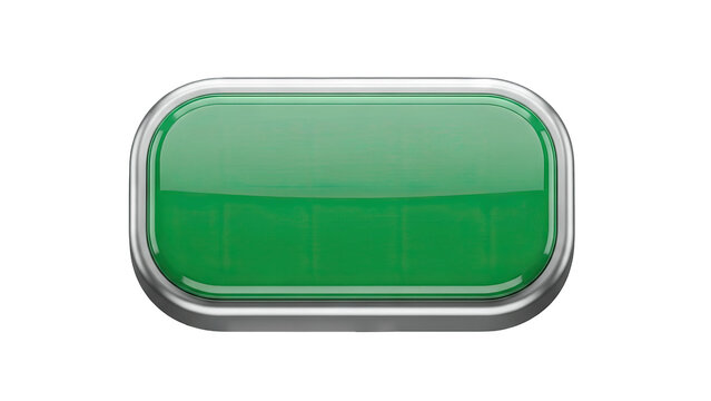 Green Button with Metallic Frame on White Background
