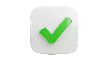 Green Check Mark on White Square: Confirmation Concept