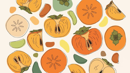 Vibrant Assortment of Fresh Persimmons and Slices.