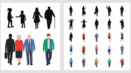 Diverse Collection of Human Silhouettes and Figures Representing People.