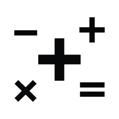 Obraz premium Black mathematical symbols including plus, minus, multiplication, and equals signs, isolated on