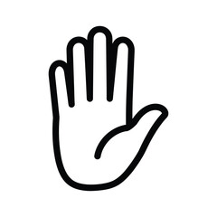 Obraz premium Black outline icon of a human hand raised in a stop or highfive gesture, isolated on