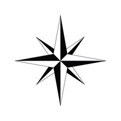Black and white compass rose symbol representing navigation, direction, and travel, isolated on