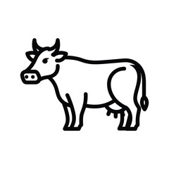 Black outline icon of a standing cow, representing livestock, dairy farming, and agriculture