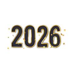 2026 celebration with black and gold confetti, festive New Year design on transparent background