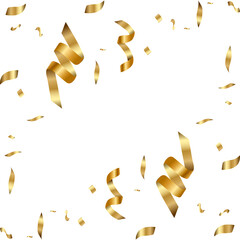 Falling gold swirl confetti, seamless pattern with streamers on transparent background
