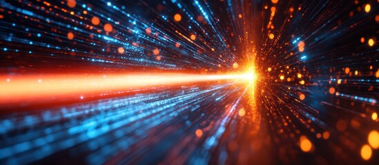 Obraz premium Data stream tunnel, glowing particles, digital flow, abstract background, tech concept