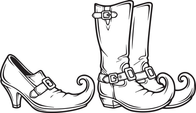 Whimsical Witch Shoes Illustration for Halloween Decor