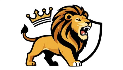 Majestic Roaring Lion with Crown and Shield Logo Design.