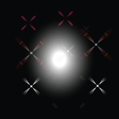 Bright gold Christmas stars shine on a festive red and black striped background vector illustration pattern