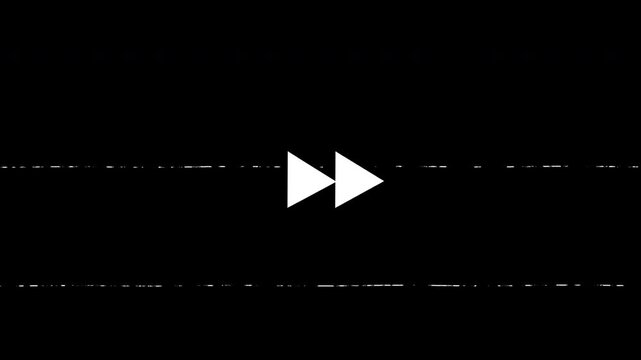 Analog VHS fast forward tape overlay for old vintage classic retro style video. Fast Forward button with old VHS tape alpha channel 4K