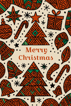 Kartu ucapan selamat hari natal dengan ornamen batik 