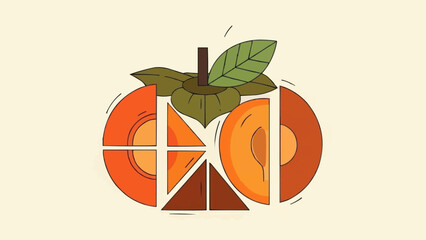 Abstract Geometric Persimmon Fruit Illustration.