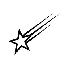 A stylized black outline of a shooting star with three trailing lines, isolated on