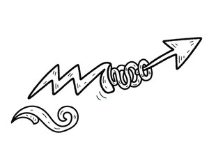 Black and white arrow with stylized letter m and decorative elements isolated on transparent background