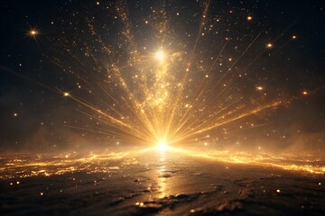 A Powerful Golden Radiance in the Cosmos, Cosmic Burst: Golden Light Erupting from a Stellar Core, The Golden Heart of a Spiral Galaxy