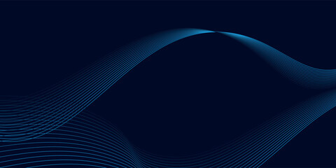 Dark abstract background with glowing wave. Shiny moving lines design element. Modern purple blue gradient flowing wave lines.