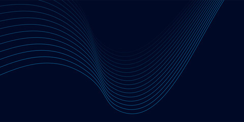 Dark abstract background with glowing wave. Shiny moving lines design element. Modern purple blue gradient flowing wave lines.