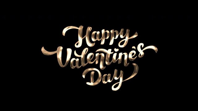 Happy valentine's day tex animation Golden script happy valentines day on black background. Perfect for valentines day cards, social media graphics, and romantic designs.