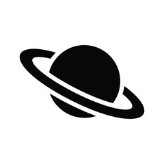 Illustration of a black planet with a ring isolated on, representing space and astronomy