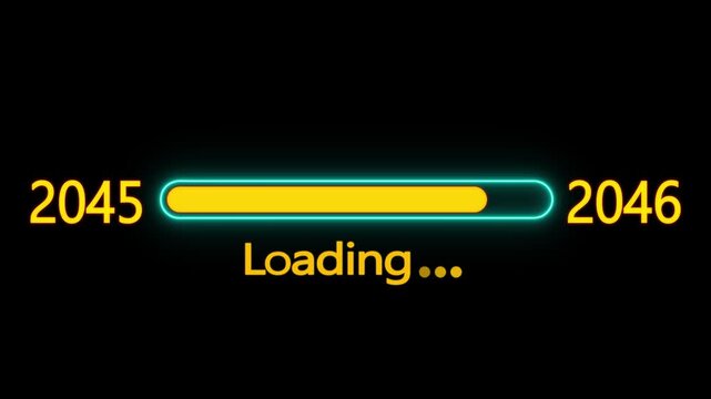 Year changing from 2045 to 2046. Loading bar from 2045 to 2046 new year transfer animation. New year 2046 loading bar animation, Year change concept.
