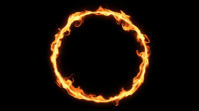 A bright orange ring of fire glows against a completely black background, creating a dramatic and intense visual effect.