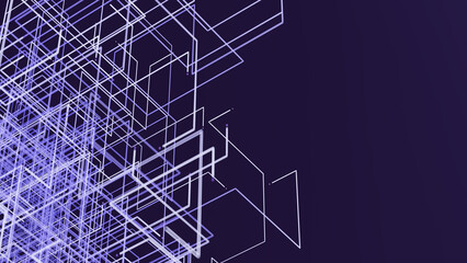 3D render design featuring complex network of geometric shapes and glowing lines