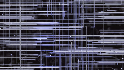 Abstract digital 3d render illustration of interconnected horizontal and vertical lines