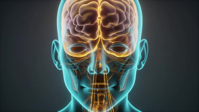 Portrait of a translucent glass AI humanoid with visible internal neural structures. Layered networks and probability clouds glow in cyan, magenta, and gold under soft cinematic lighting.