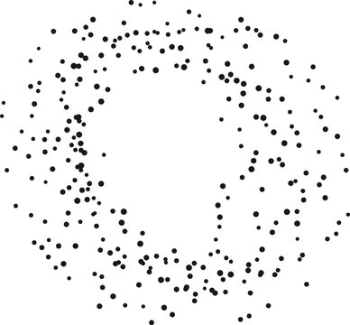 Round dotted frame on transparent background, circles pattern border and abstract splash dots graphic design vector illustration.