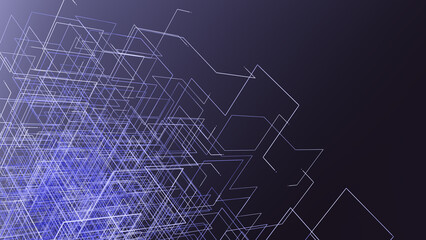 Futuristic cyber background 3d render featuring multi-shape grid with blue and purple lines