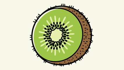 A vibrant illustration of a sliced kiwi fruit showing its unique texture and seeds.