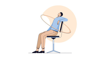 Relaxing and Stretching Man Sitting on a Chair Minimalist Illustration Design