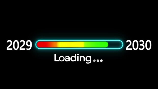 Year changing from 2029 to 2030. Loading bar from 2029 to 2030 new year transfer animation. New year 2030 loading bar animation, Year change concept.