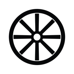 Fototapeta premium Black and white symbol of a wheel with eight spokes isolated on