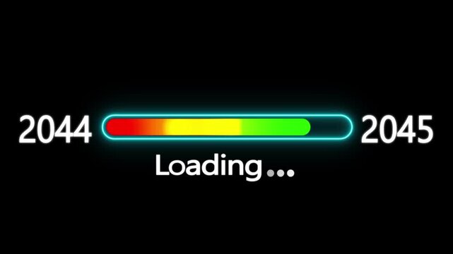 Year changing from 2044 to 2045. Loading bar from 2044 to 2045 new year transfer animation. New year 2045 loading bar animation, Year change concept.