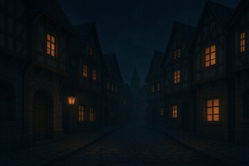 中世ヨーロッパ風の夜の商業区