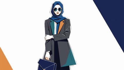 Stylish Muslim Woman in Modern Fashion Holding a Handbag.