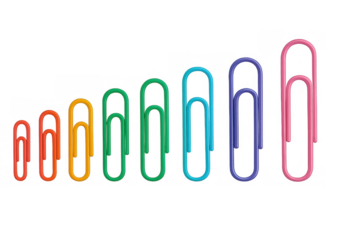 Colorful paper clips arranged in an ascending financial bar chart graph showing business growth and data analysis