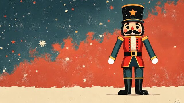 Colorful nutcracker toy against a festive backdrop