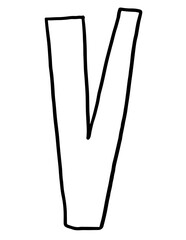 Hand drawn V alphabet letter outline for colouring book, tattoo, font, typography, text, message, campaign badge, initials, name design, print, calligraphy, sticker, poster, cute patch, brooch, art