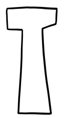 Hand drawn T alphabet letter outline for colouring book, tattoo, font, typography, text, message, campaign badge, initials, name design, print, calligraphy, sticker, poster, cute patch, brooch, art