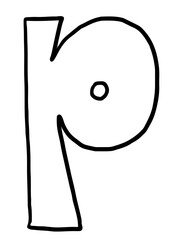 Hand drawn P alphabet letter outline for colouring book, tattoo, font, typography, text, message, campaign badge, initials, name design, print, calligraphy, sticker, poster, cute patch, brooch, art