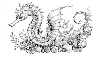 Fototapeta premium Ornate seahorse in marine environment graphic illustration
