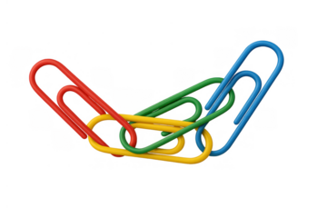 Colorful paper clips forming a chain, linking items and symbolizing connection, teamwork, and business networking