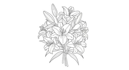 Elegant lilies bouquet illustration with delicate petals and botanical detail showcase minimal color